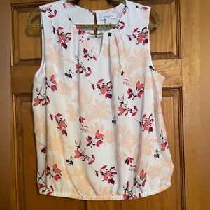 Liz Claiborne Sleeveless Floral Blouse - White and Pink